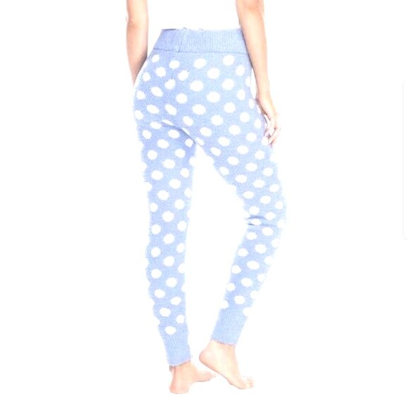 Honeydew Leggings XL Blue White Polka Dot Fuzzy Knit Sleep Lounge Pants Women's - Picture 4 of 14